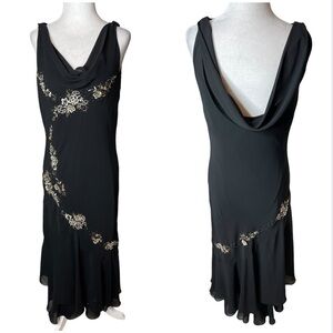 Vintage Marina Floral Sequins Evening whimsical dress Cowl Neckline Black 12
